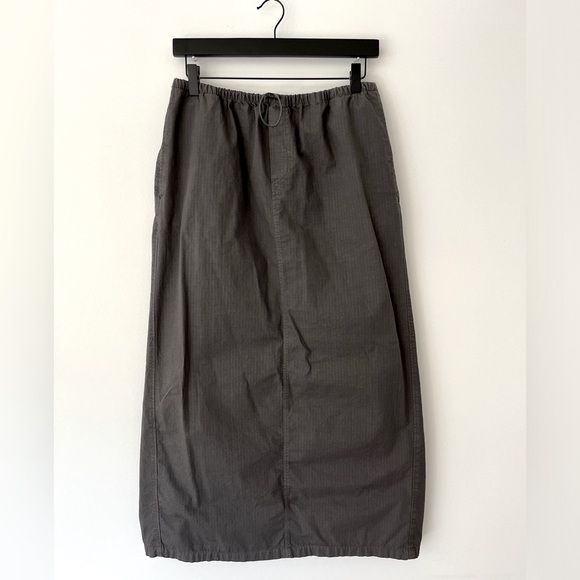 VTG ripstop grid maxi skirt: grey S-M w/ techy bungee cord drawstring + backslit - Picture 3 of 11